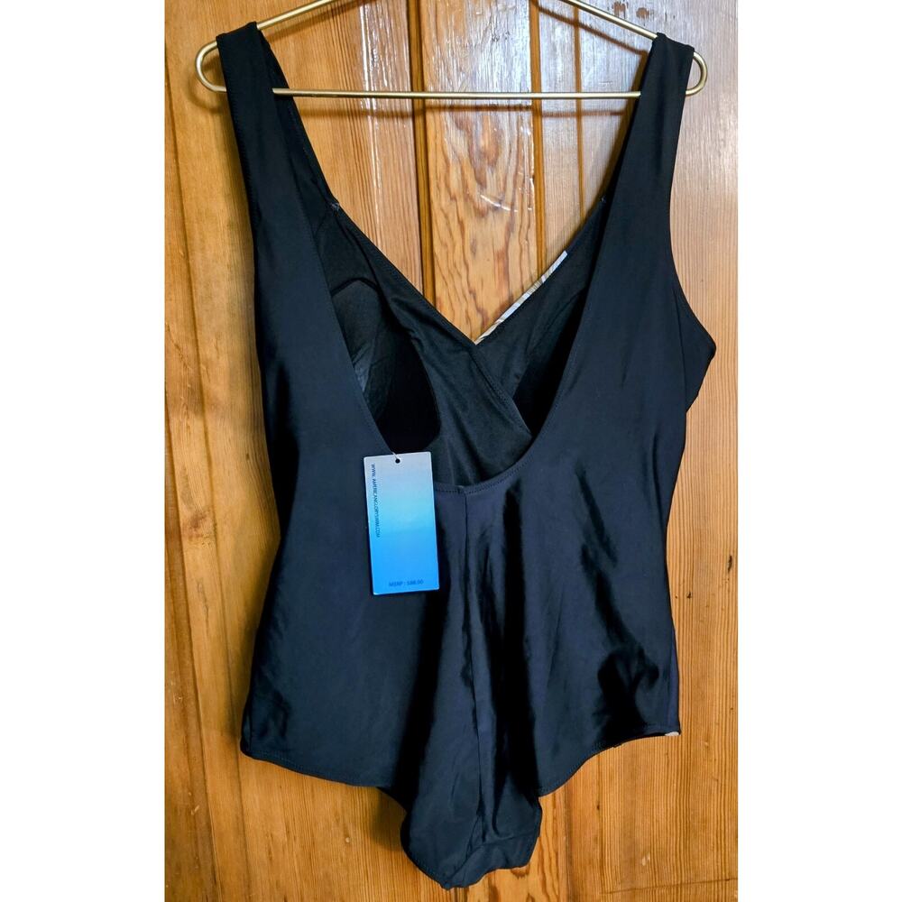 Womens One Piece Swimsuit Slimming Wrap Front Elegant Black Bathing Suit Sz 24W - Picture 3 of 8